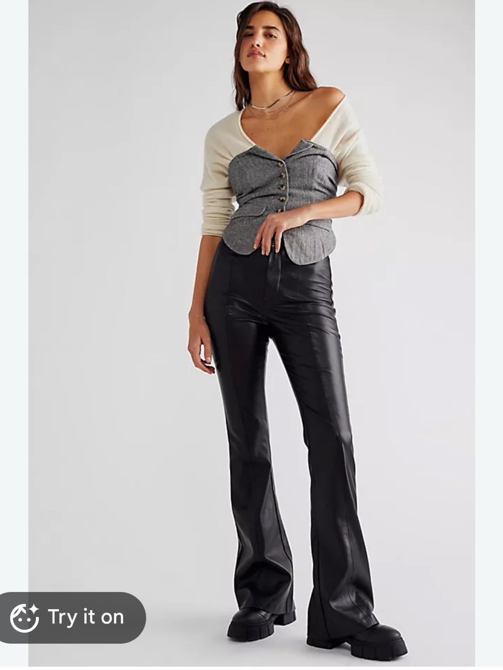 We The Free High-Rise Faux Leather Flare Pants - Black